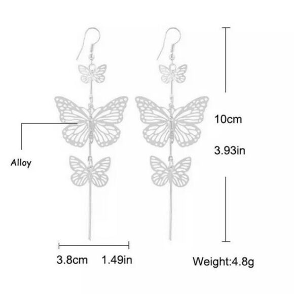 (G3) Long Dangle Butterfly Earrings - Picture 5 of 5